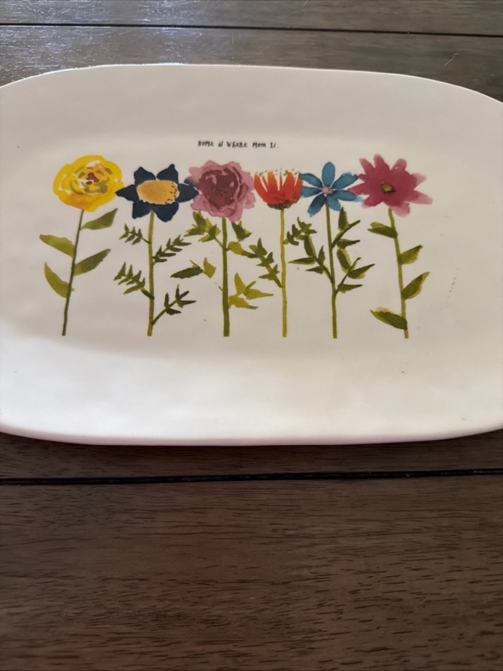 Rae Dunn White Dish server plate with Black Logo multicolor floral design - Picture 2 of 3